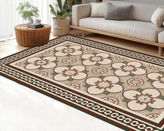 Retro Mosaic Tile Vinyl Floor Mat: Large PVC Runner