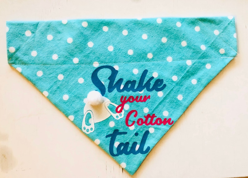 Easter Dog Bandana Custom Dog Bandana Teal Polka Dot Print-\u201cShake your Cotton Tail\u201d with Fluffy Bunny Tail
