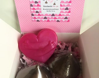 Chocolate Lover Gift, Hugs and Kisses Handmade Soap Gift Set, Chocolate Soap, Heart Soap, Food Soap