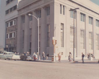 1950s Street Photography: Vintage Cars, Pedestrians, Architectural View