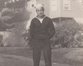 Sailor Vintage Photograph / Navy Original Photo / Sailor Uniform / Military Man / 1940s Photo / Sailor Suit / Handsome Man Snapshot / Cutie