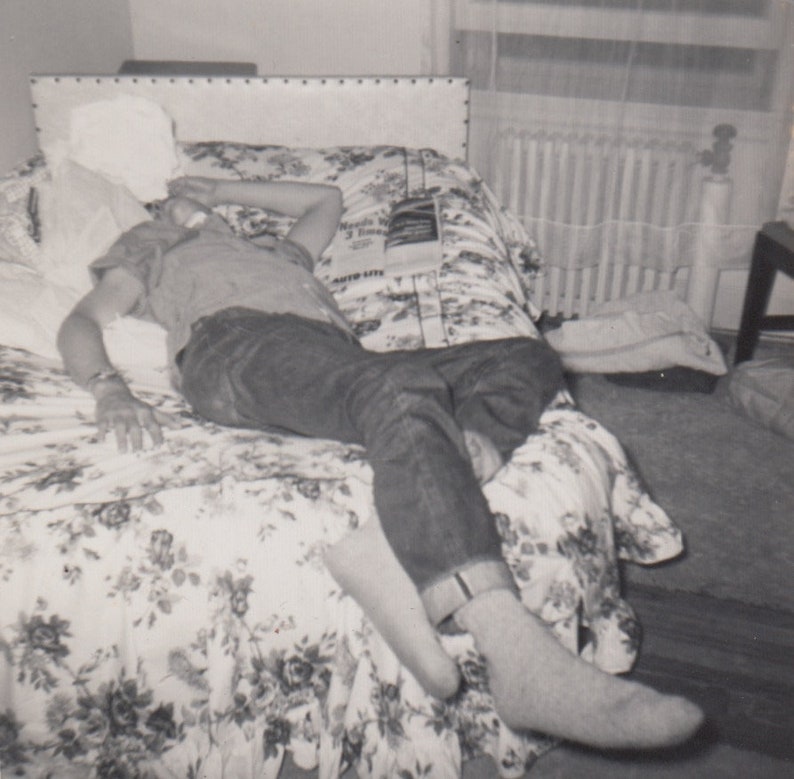 Nap Time Passed Out Sleeping Man Vintage Photograph Old Photo Sleepy Black And White