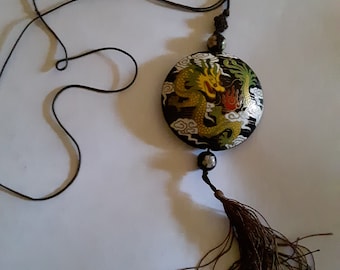 Vintage chinese cloisonne necklace double sided