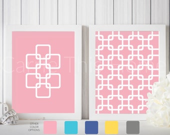 Geometric print art set in pink | instant download printable art | set of 2 pink 8x10 prints | perfect for you or as a gift