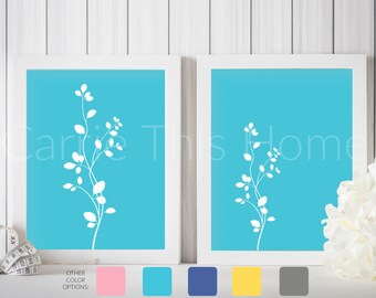 Printable art set | turquoise flowers | instant download | living room decor | gallery wall art