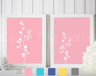 Printable art set | pink flowers | instant download | for dorm room, nursery or office.