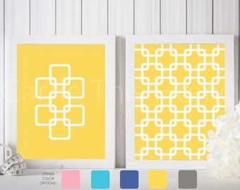 Modern art set of 2 geometric prints mustard yellow | instant download printable art | set of 2  8x10 prints