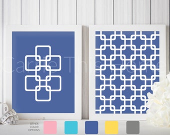 Geometric modern art prints in slate blue | instant download printable art | set of 2 8x10 prints |  modern home decor