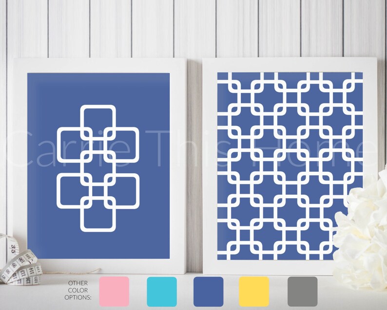 Geometric modern art prints in slate blue instant download printable art set of 2 8x10 prints modern home decor image 1