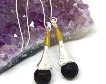 Lava Rock Diffuser Earrings, Silver Plated.