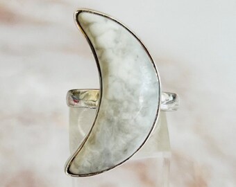 Handmade Sterling Silver Howlite Moon Ring.