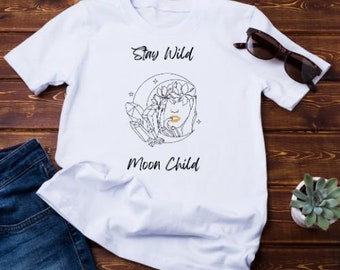 Women's T-Shirt- Moon Child, Gift For Friend, Gift For Her, Cute Mug, Moon Magic, Moon Shirt, Luna, Graphic Design,