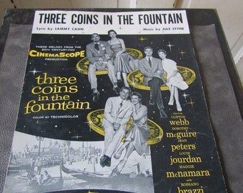 Three Coins in the Fountain Sheet Music, 1950's sheet music, 1950's Musicals, Romantic Music, Sammy Cahn, Jule Styne, Frank Sinatra Music