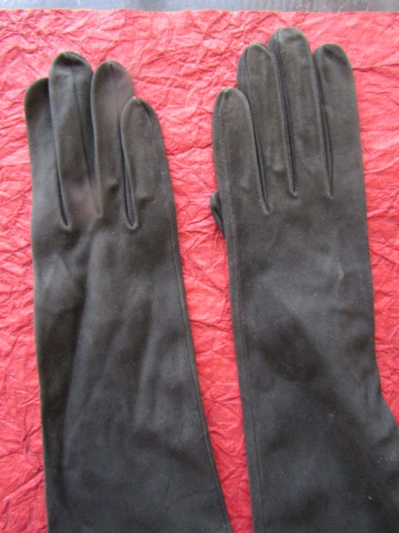 Fine Suede Evening Gloves, Black French Formal Gl… - image 2