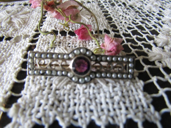 Antique Amethyst and Split Pearl Brooch, Vintage … - image 5