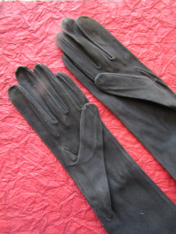 Fine Suede Evening Gloves, Black French Formal Gl… - image 5