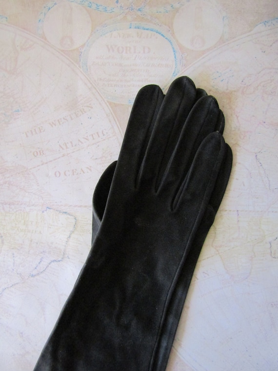 Fine Suede Evening Gloves, Black French Formal Gl… - image 1