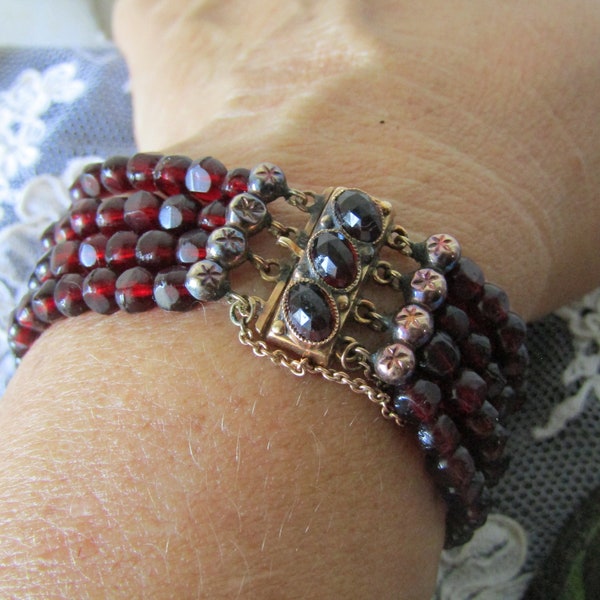 Red Paste Bracelet with a Gold Garnet Clasp, Antique Bracelet, Gold Gemstone Bracelet, Estate Jewelry, Vintage Jewelry