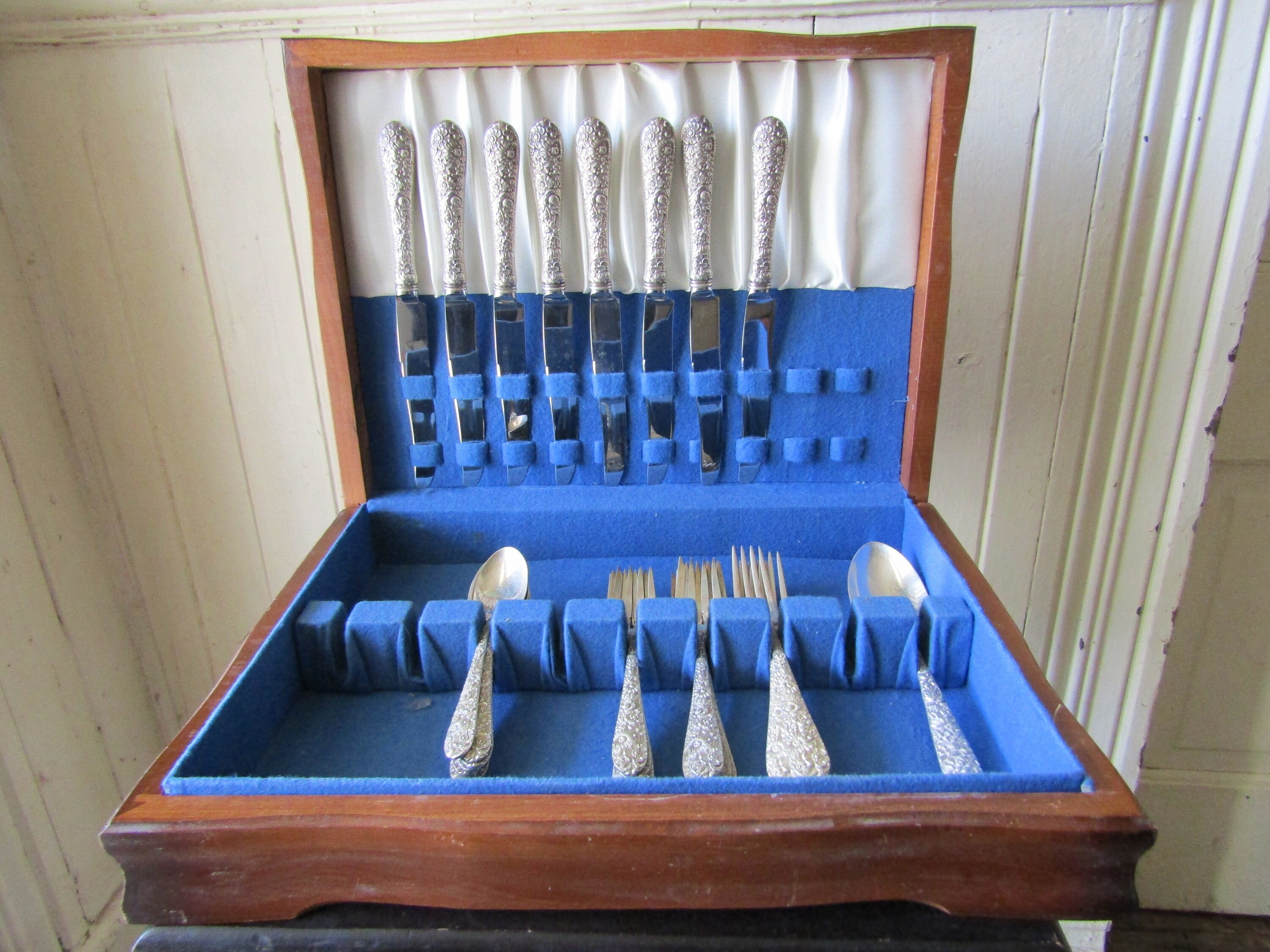 Alvin Bridal Bouquet Sterling Silver Flatware 29-Piece Set, Sterling Silver Cutlery, Alvin Bridal Bouquet Boxed Set of Silverware