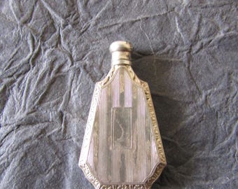 Frasco de colônia em prata de lei, mini frasco de perfume para viagem, frasco de perfume Art Déco, peça antiga para viajantes