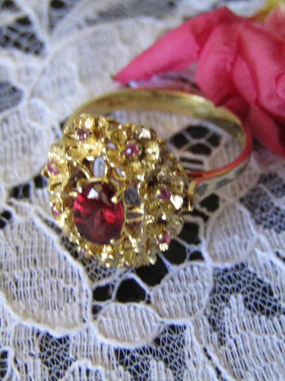 Ruby Garnet 18 Kt. Gold Ring Sz 7 1/2, Fine Jewelr