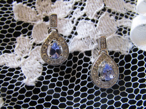 9k Gold Tanzanite Diamond Earrings, Formal Drop Earrings, 9 Kt. Gold Diamond and Tanzanite Earrings, December Birthstone Jewelry