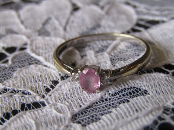 Pink Sapphire and Diamond Gold Ring Size 7 3/4, W… - image 7