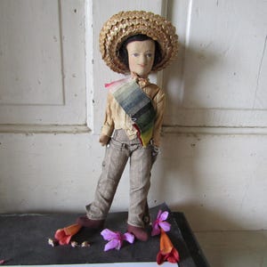 Antique Mexican Doll, Mexican Paisano Doll, Vintage Cloth Male Doll, Antique Toys, Antique Dolls, Mariachi Doll, Vaquero Doll