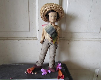 Antique Mexican Doll, Mexican Paisano Doll, Vintage Cloth Male Doll, Antique Toys, Antique Dolls, Mariachi Doll, Vaquero Doll