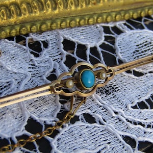 Antique 15k Gold Bar Pin, Antique Jewelry, Estate Jewelry, Antique Turquoise Jewelry, Edwardian Jewelry, Vintage Gold Jewelry