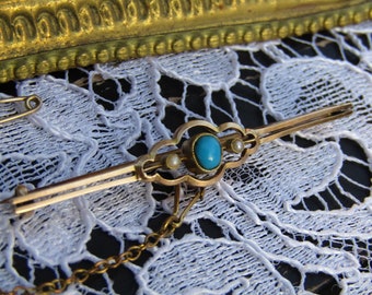 Antique 15k Gold Bar Pin, Antique Jewelry, Estate Jewelry, Antique Turquoise Jewelry, Edwardian Jewelry, Vintage Gold Jewelry