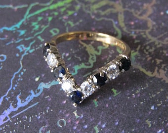 9k Gold Sz 6 Sapphire Cubic Zirconia Ring, Estate Jewelry, Fine Jewelry, 9 Kt. Gold Sapphire and Cubic Zirconia Ring Size 6, Sz 6 Gold Ring