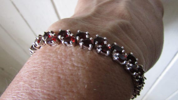 Garnet Sterling Silver Bracelet, Estate Jewelry, Formal Jewelry