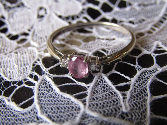 Pink Sapphire and Diamond Gold Ring Size 7 3/4, W… - image 1