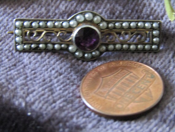 Antique Amethyst and Split Pearl Brooch, Vintage … - image 7