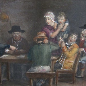 Hand-painted Engraving by W. Greatbach for H.R.H., the Duke of Gloucesterl, The Card Players, Antique Artwork, Vintage Wall Hangings