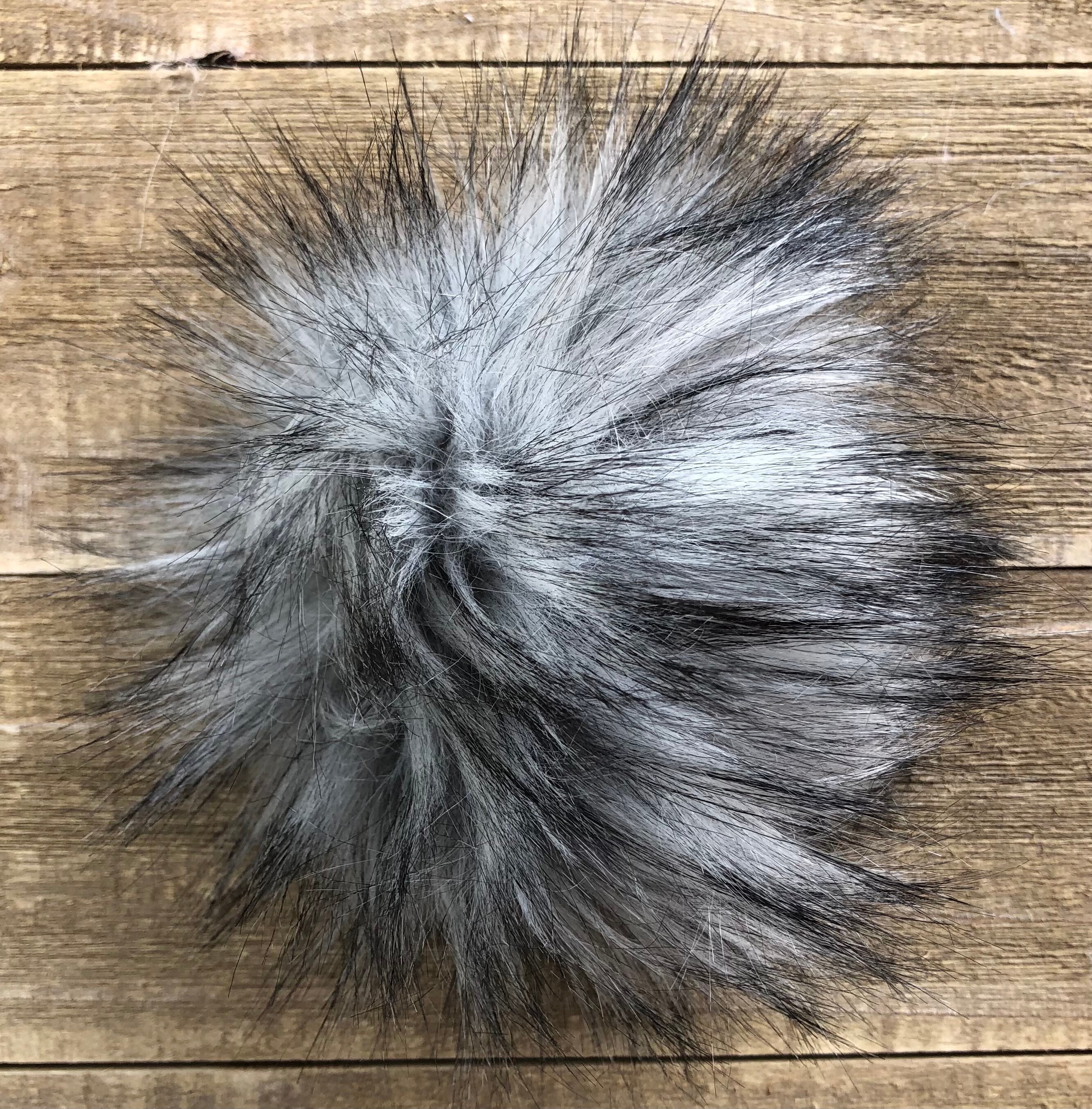 Handmade Gray Faux Fur Pom: Luxury Beanie Hat Topper (8 Inch 