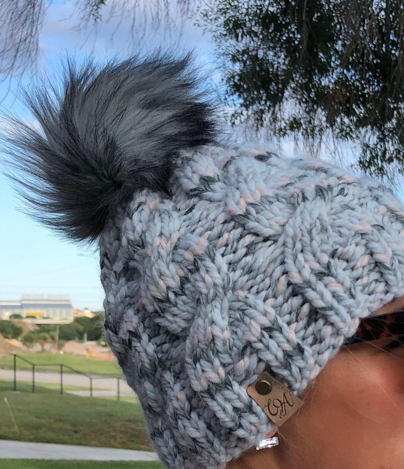 Handmade Gray Faux Fur Pom: Luxury Beanie Hat Topper (8 Inch  display picture 3