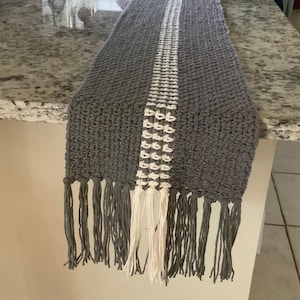 Table runner, table topper, table scarf, hostess gift, housewarming gift, gray table runner,modern crochet, farmhouse chic, boho
