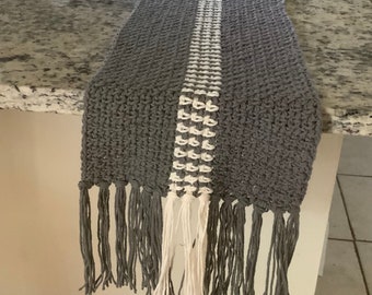 Table runner, table topper, table scarf, hostess gift, housewarming gift, gray table runner,modern crochet, farmhouse chic, boho