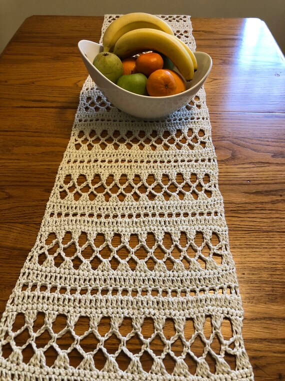 Modern Crochet Table Runnerfarmhouse Chic Table Runner Etsy