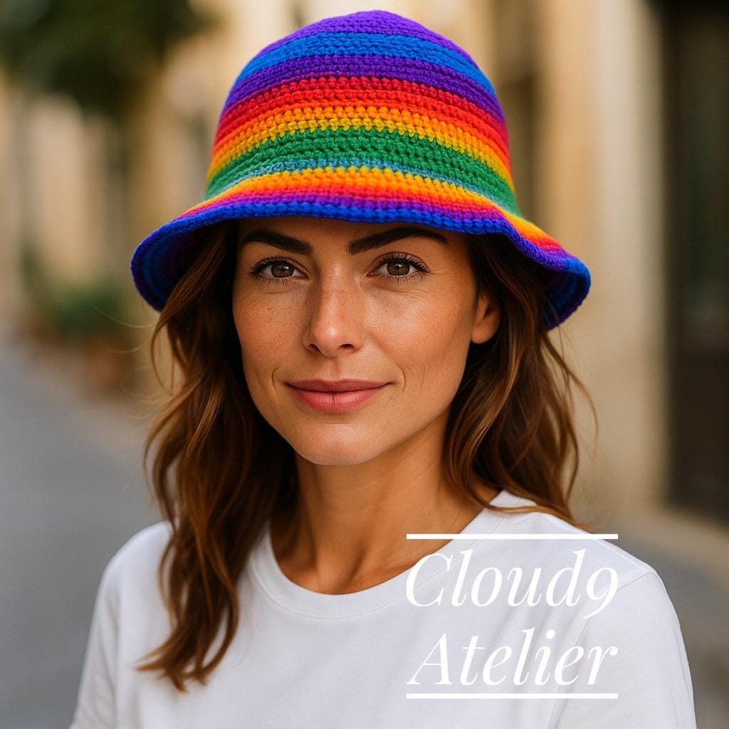Hand Crocheted Rainbow Bucket Hat: Foldable Acrylic Sun Hat  display picture 2