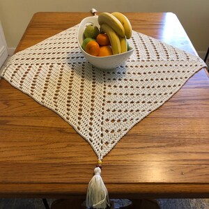 Crochet Table Topper: Ivory Cotton, Farmhouse Boho Decor