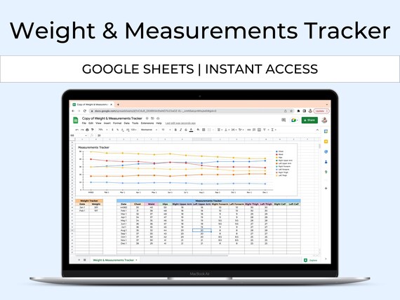 Weight Loss Tracker | Body Measurements Tracker | Google Sheets | Digital Fitness Tracker | Fitness Journal Planner | Weight Loss Journal