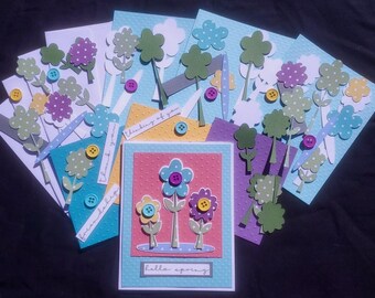 Embossed Spring Flower Greeting Card Kit With Envelopes: DIY Button Embellishments (4 cards)