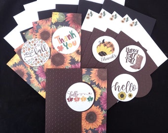 Handmade Embossed Fall Sunflower Card Making Kit With Envelopes: DIY Craft Kit (6 Cards)