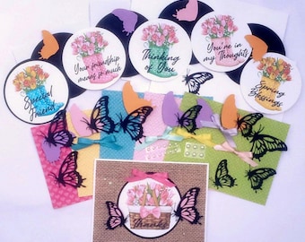 Embossed Tulips & Butterflies Card Making Kit, DIY Handmade Greeting Cards (6 cards)