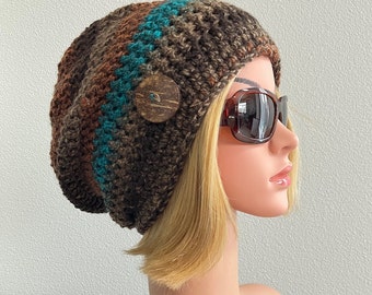 Solid tweed long slouch hat, PICK COLOR, crocheted winter slouch, bulky winter slouch, women's slouchy hat, crochet slouch beanie, free ship