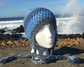 Earflap beanie, earflap hat, beach hat, winter hat, simple earflap hat, basic earflap hat, crochet earflap hat, adult or teen earflap hat.