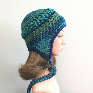 Women&#39;s earflap hat, PICK COLOR, winter earflap hat, striped crochet earflap hat, tassel beanie hat, trapper hat, earflap beanie, FREE ship.